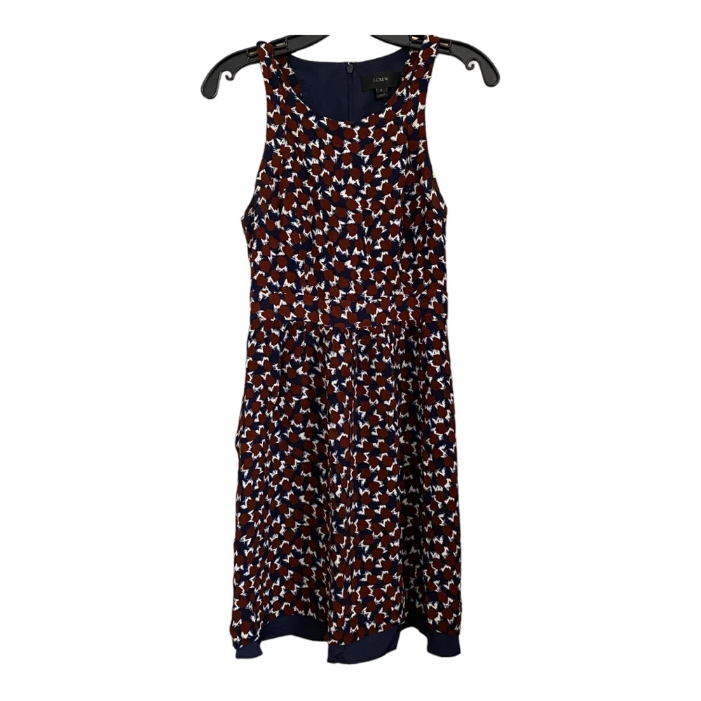 J. Crew Navy/Maroon Lined Geometric Contrast Sleeveless Pockets Dress 2 - Picture 3 of 10